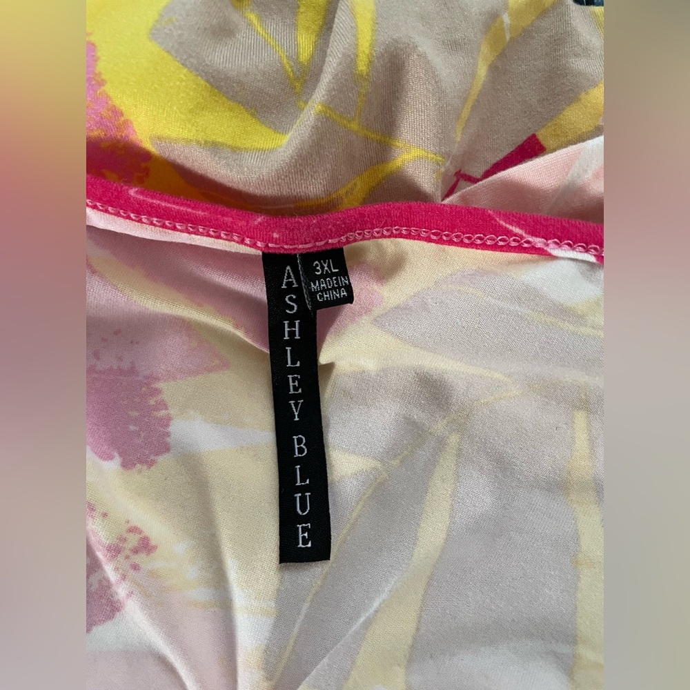 Ashley Blue Pink and Yellow Leaf Print blouse - Picture 2 of 4